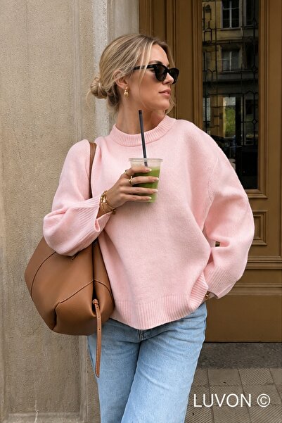 LUVON Pink Crew Neck Oversize Women's Knitwear Sweater