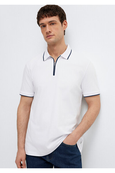 Mavi Half-Zip White Polo T-Shirt Regular Fit / Normal Cut 0613367-620