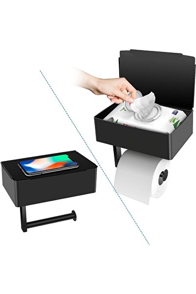 Choice black Toilet Paper Holder With Shelf And Storage, Flushable Wipes Disp...