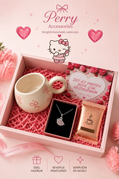 Perry Accesories kararmaz çelik pembe kuğu kolye seramik kupa ve kahve hediye...