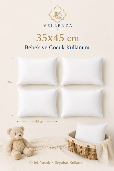Vellenza 4 Pieces 35X45 cm Baby Pillow with Silicone Fiber Filling Micro Fabr...