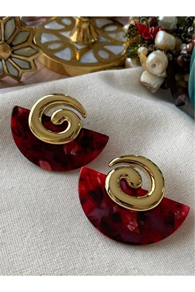 mosmoda Gold Sarmal Bordo Yelpaze Küpe, Hafif