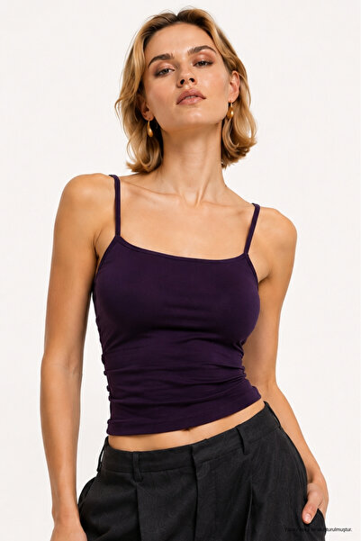 WILD BEE Kadın Mor Slim Fit Askılı Crop Atlet