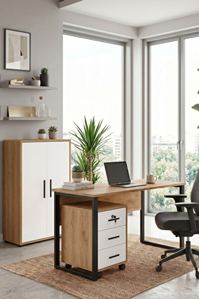 Yurupa Dante Ofis Mobilyası Takımı 140 cm Çalışma Masası + 3 Çekmeceli Keson ...