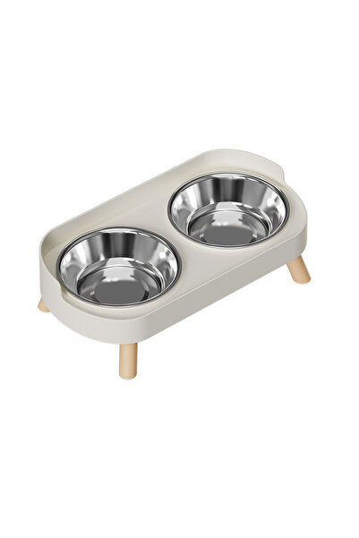 Choice1 White Plastic/Stainless Steel Dog Feeder Bowl Double Pet Food Water B...