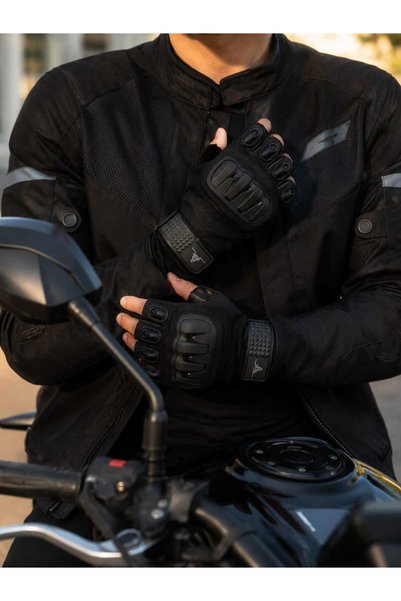 MOTOKIT Twist Black / Half Finger - Men's Motorcycle Gloves with Anti-Slip Palm Feature