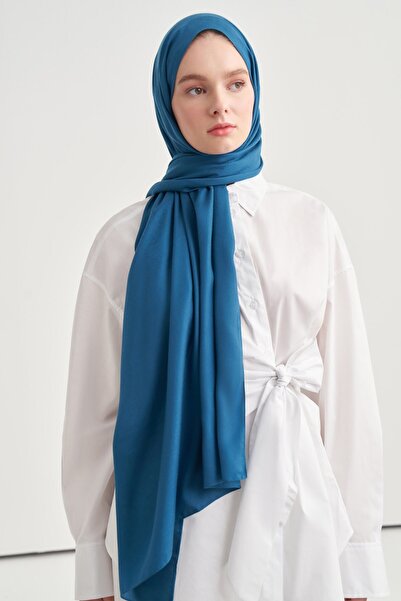 carell Petrol Blue Double Sided Silk Slub Shawl