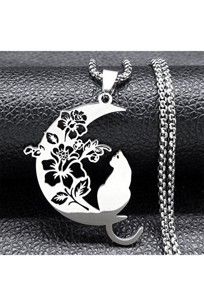 Choice A 50cm BOX SR Aesthetic Cat Flower Moon Crescent Necklace for Women Me...