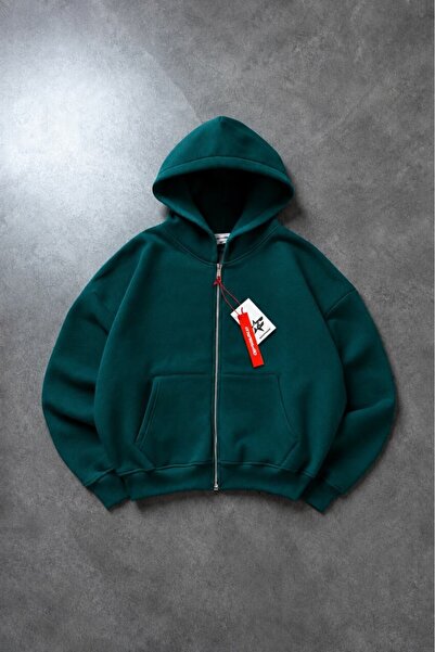 Crupt Studio Yeşil Boxy Crop Erkek Ceket Zip Hoodie