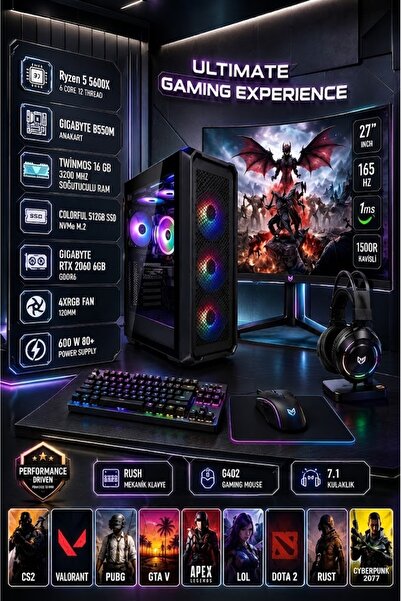 TOPLAMA WİNDOWS 11 RYZEN 5 5600X 165 HZ 27 İNÇ FULL SET