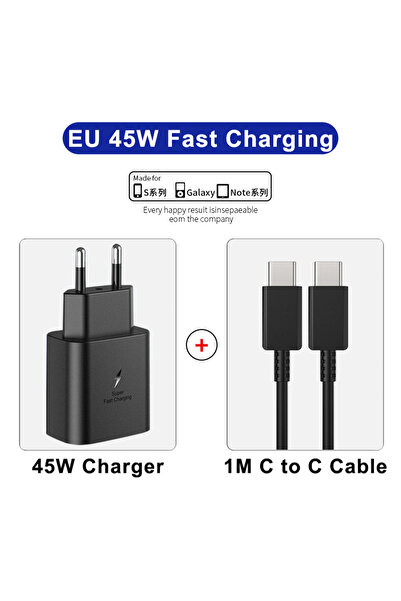 Choice7 EU 2 IN 1 Black PD 45W USB C Fast Charger For Samsung Galaxy S25 S23 ...