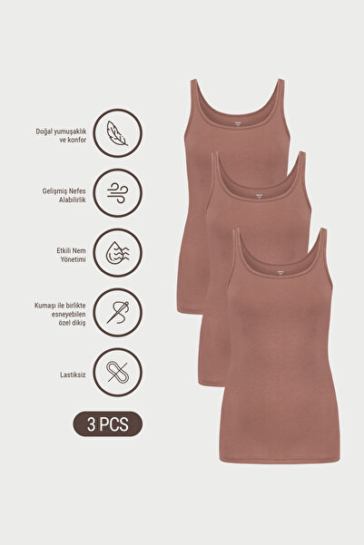 AUW Women's Deep Neck Cotton Modal Basic Undershirt 3-Piece - Softfit