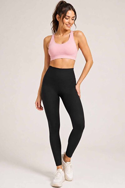 rekor sports Women's High Waist Black Scuba Leggings Stretchy Skinny Leg Spor...