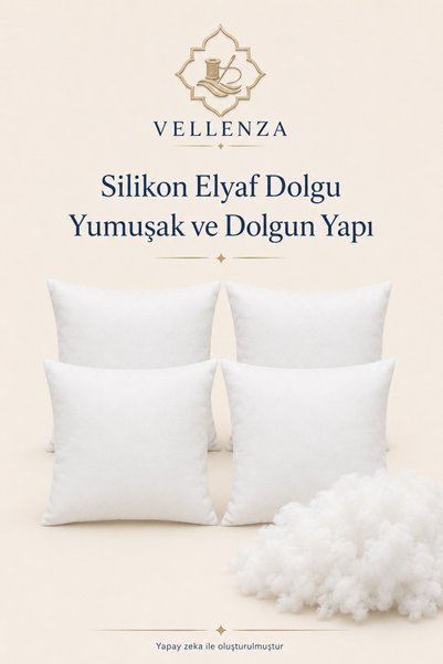 Vellenza 4 قطع وسادة داخلية مربعة مقاس 30 × 30 سم مملوءة بألياف السيليكون وسادة داخلية مزخرفة