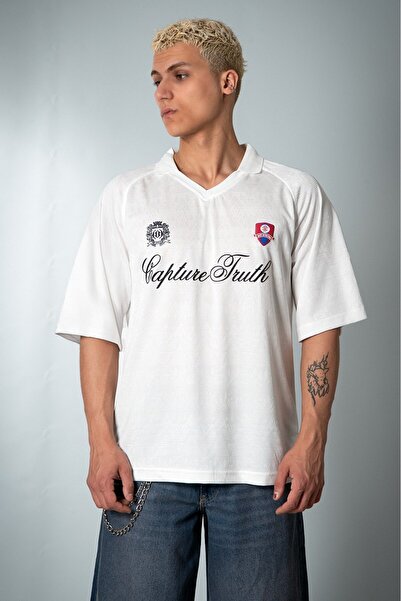 Plus Eighteen Capture Truth Polo Collar White Men's Football Jersey