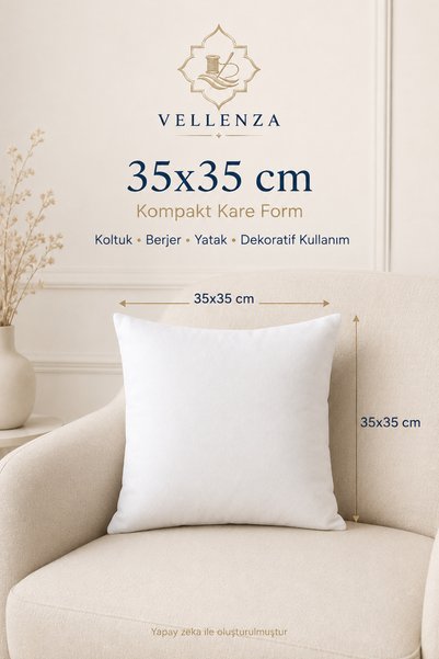 Vellenza وسادة أريكة مربعة الشكل مقاس 35x35 مملوءة بألياف السيليكون ناعمة وسميكة ومزخرفة، عبوة من قطعتين