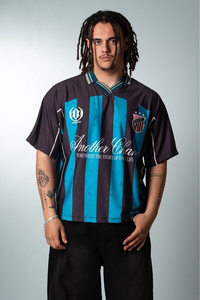 Plus Eighteen Another Chance Polo Yaka Extreme Oversize Mavi Erkek Futbol For...