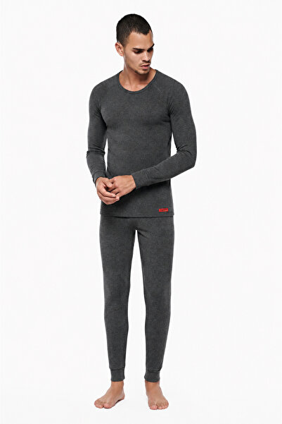 Cotpark Men's Black Thermal Underwear Set - Anthracite 9000