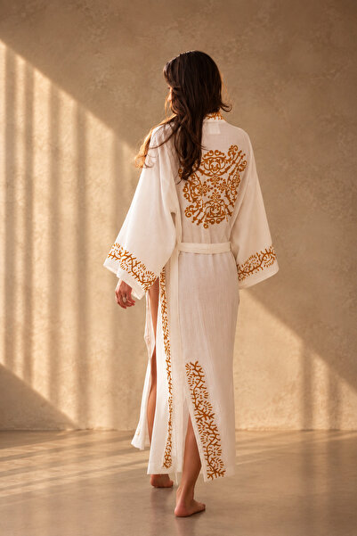 Mojo Summer Aspendos El Baskısı %100 Pamuk Kimono