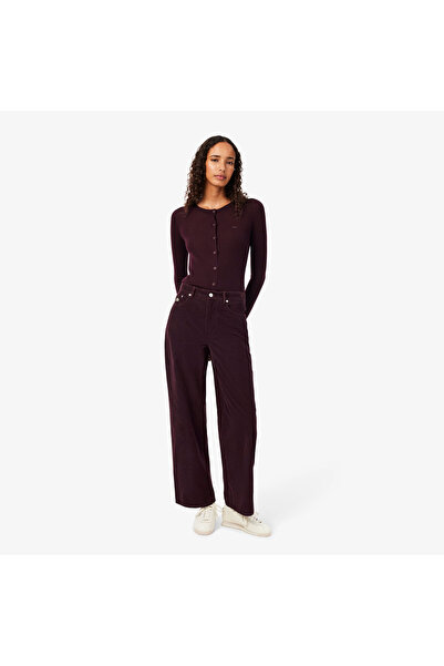 Lacoste Kadın Wide Leg Kadife Bordo Pantolon