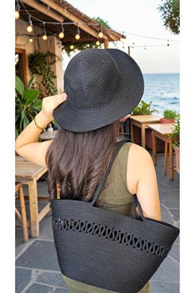 KAAN HOME Jute Straw Look Handcrafted Beach Bag and Hat Set – Durable Design ...
