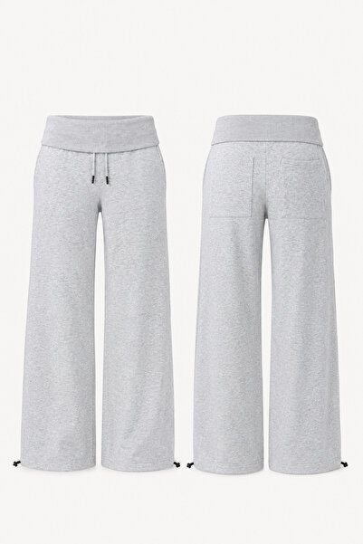 NOTHING Women's Folded Waist Elastic Wide Leg Sweatpants with Stopper Detail ...