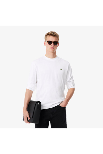 Lacoste Erkek Classic Fit Uzun Kollu Bisiklet Yaka Beyaz T-Shirt