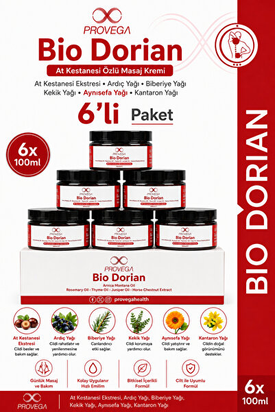 Provega (6'lı paket) Bio Dorian %100 Doğal At Kestanesi Özlü Vücut Bakım Krem...