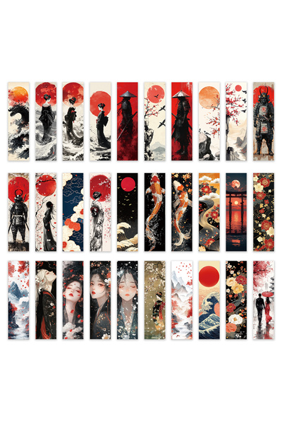 Choice Mixed Color 32pcs, Japanese ukiyo-e bookmarks, red sun / geisha, suita...