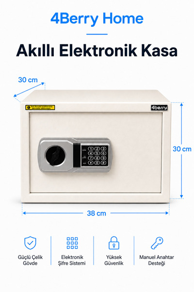 4 Berry Akıllı Elektronik Kasa – Şifreli Dijital Çelik Kasa, Acil Durum Anaht...