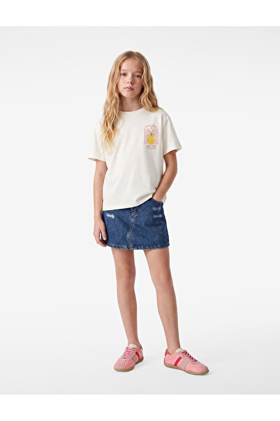 Koton Short-Sleeved Crew Neck Cotton T-Shirt with Front and Back Print