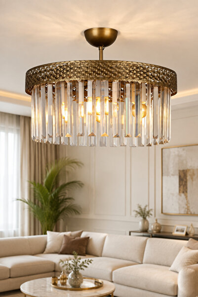 Begüsa Sitrus 4.lü Eskitme Lux Kristal Taşlı Avize