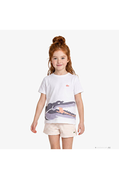Lacoste Çocuk Bisiklet Yaka Baskılı Beyaz T-Shirt