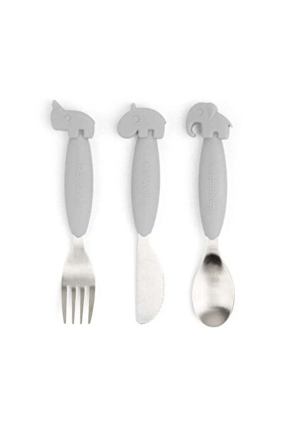 Done By Deer - Deer Friends - Stainless Steel Fork, Spoon & Knife Set - Gray