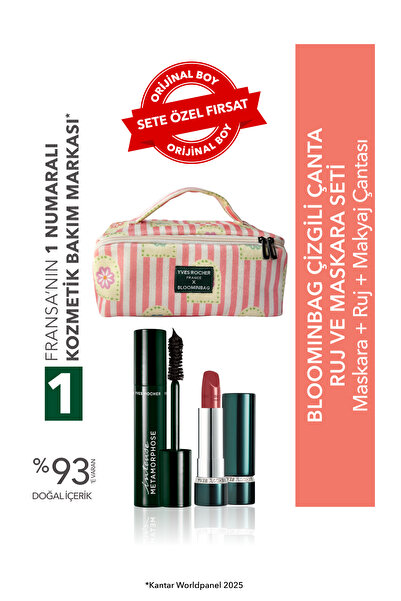 Yves Rocher BloominBag Çizgili Çanta Ruj ve Maskara Seti- Ruj- Nude Kiraz Çiç...