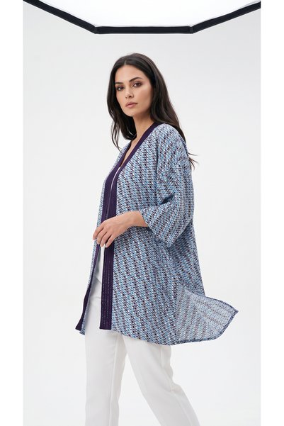 Curly Navy Patterned Kimono