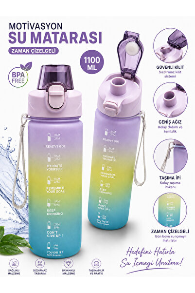 monthiron Motivational Water Bottle 1100 ml with Time Schedule, Leak-Proof, L...