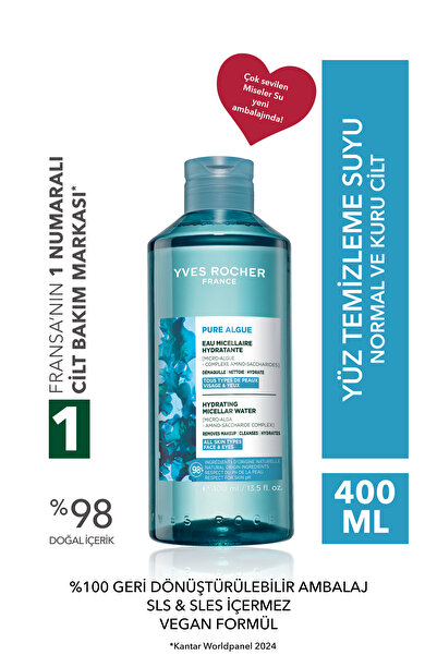 Yves Rocher Makeup Remover Micellar Water-Normal and Dry Skin -Pure Algue Moi...