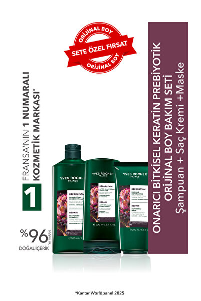 Yves Rocher Onarıcı Bitkisel Keratin Prebiyotik Orijinal Boy Bakım Seti -Şamp...