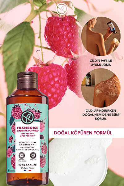 Yves Rocher Duş Jeli - Nemlendirici Enerjik Frambuaz Nane - SLS,SLES İçermez,Vegan-400ml