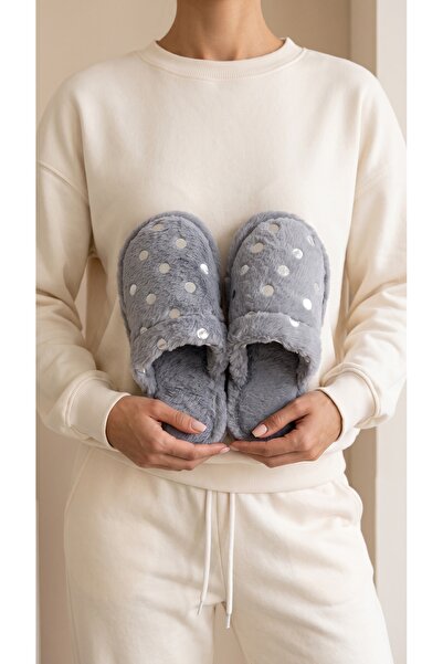 Beyond Women's Gray Pauntiye Rabbit Fur Indoor House Slippers 3 cm Byndatom01