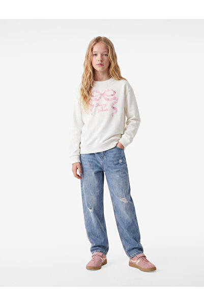 Koton Hanorac cu mânecă lungă, cu imprimeu cu funde și decolteu tip crewneck