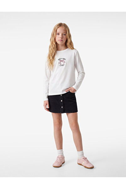 Koton Bowknot Embroidery Detailed Cotton Crew Neck Long Sleeve T-Shirt