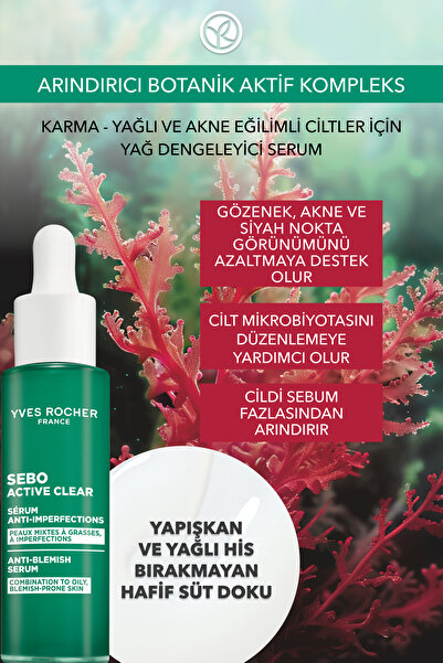 Yves Rocher Arındırıcı Yağ Dengeleyici Serum-Süksinik Asit&Çinko-Sebo Active Clear Botanik Kompleks-30 ml