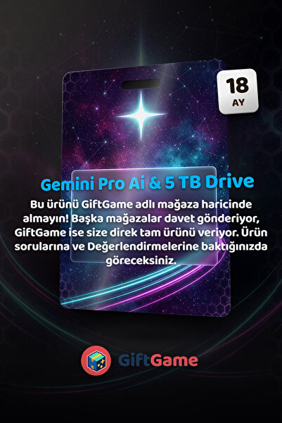 Google Gemini Pro 18 Ay + 5 TB Drive Depolama - Aile Daveti Değildir - Hesaba...