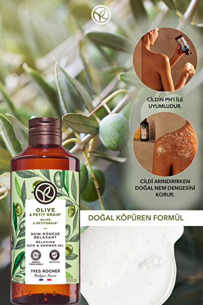 Yves Rocher Duş Jeli - Nemlendirici Ferahlatıcı Zeytin Turunç - SLS,SLES İçermez,Vegan-400ml