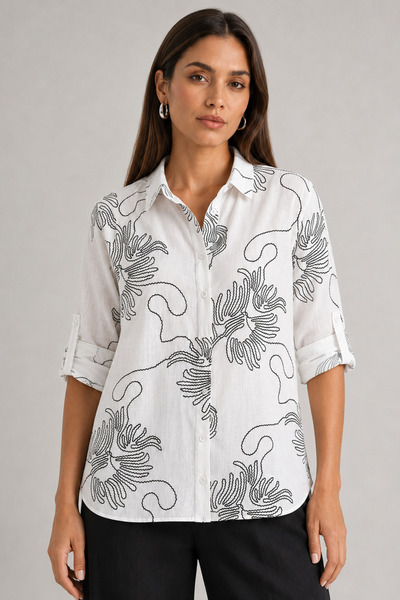 Nuevo Chain White Sleeve Folded Linen Shirt