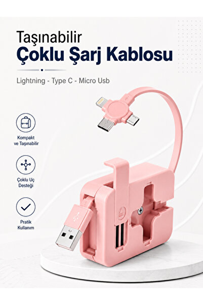 Genel Markalar Hızlı Şarj Kablosu 3'ü 1 Arada Telefon Tutuculu Makaralı Uzaya...