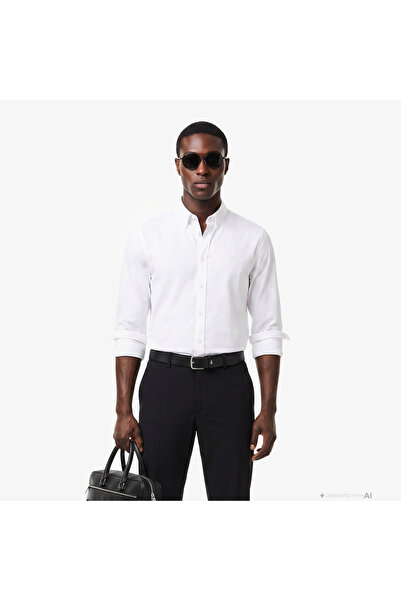 Lacoste Erkek Slim Fit Düğmeli Yaka Beyaz Gömlek
