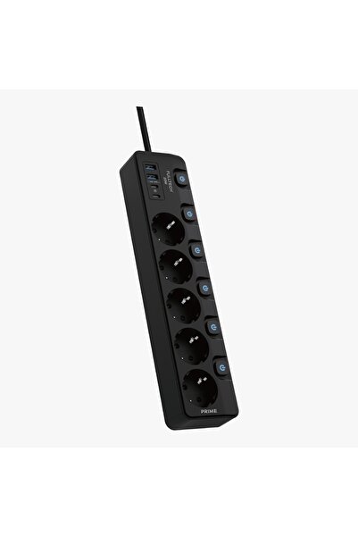 Enshall Yeni 3680W Pro Power Fultech 2xType-C ve 2x USB Girişli Anahtarlı 4lü 2mt Uzatma Kablolu Akım Korumalı Priz